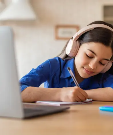 Girl With Laptop In Blue