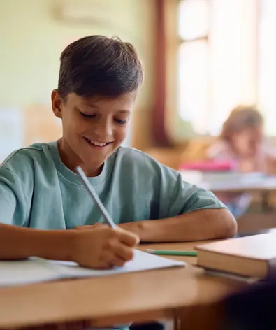 Boy Taking Test With Confidence