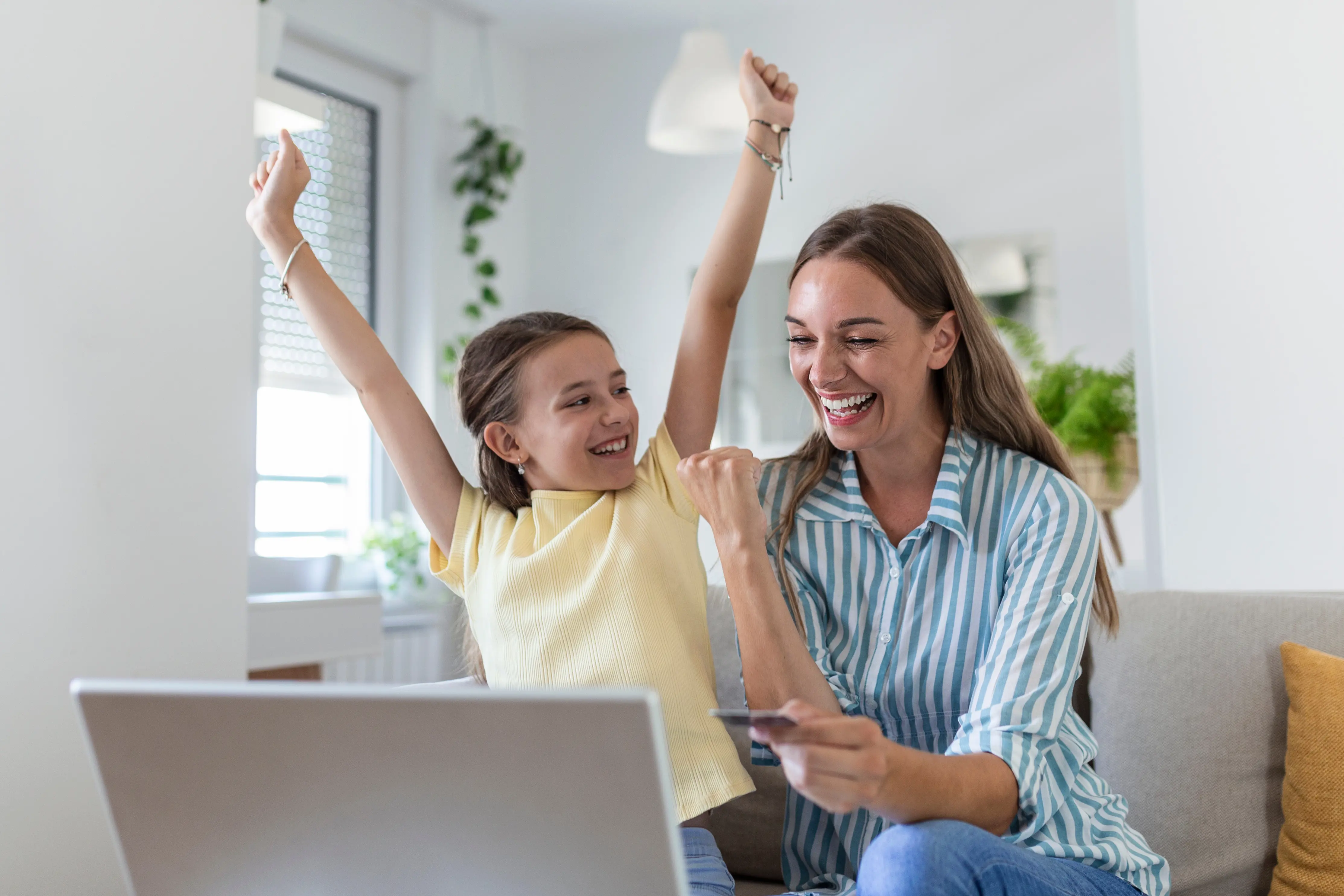 Mother And Daughter Cheering