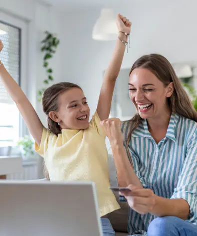Mother And Daughter Cheering