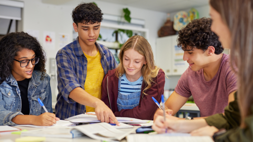 Students studying for a test together